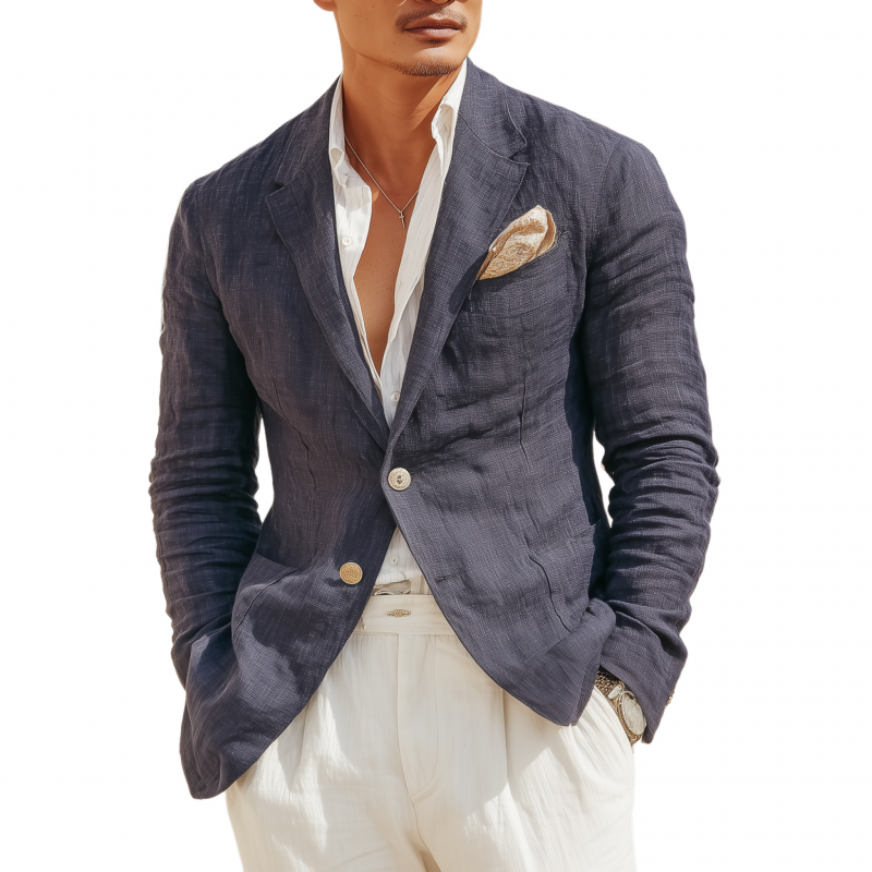 Men's Casual Solid Color Breathable Linen Notch Lapel Single-breasted Slim-fit Blazer MTA1748G7M