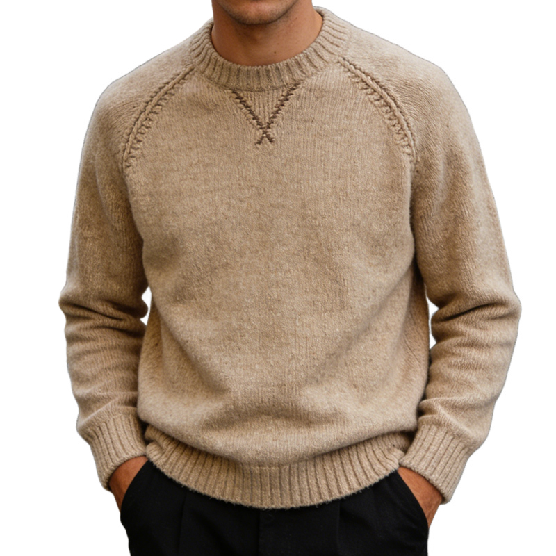 Men's Vintage Casual Solid Color Knitted Crew Neck Sweater MTA1688L6TO