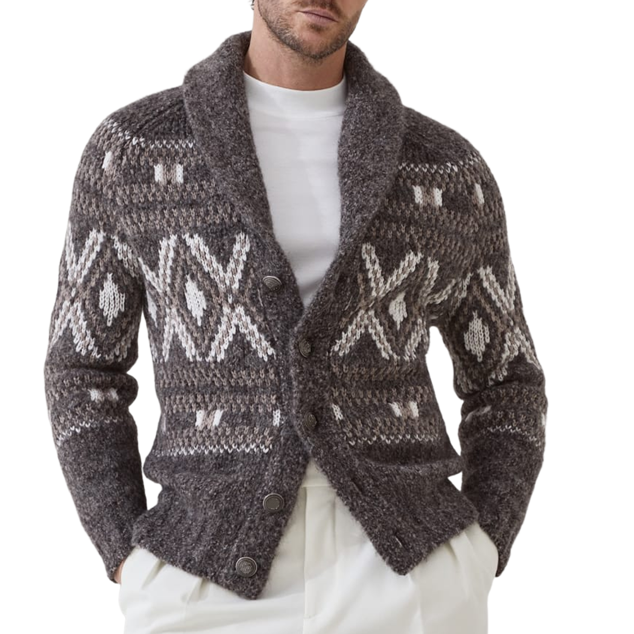 Men's Classic American Retro Single-breasted Jacquard Knit Cardigan MTA0467I1K