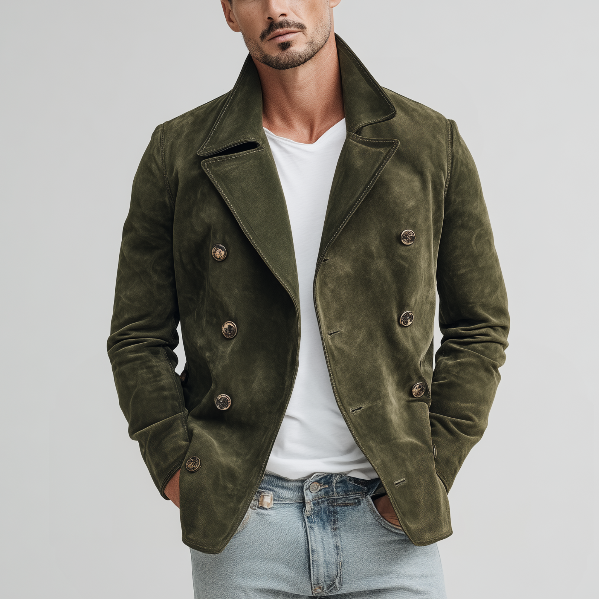 Men's Classic Casual Lapel Suede Double Breasted Jacket MTA2666H1K