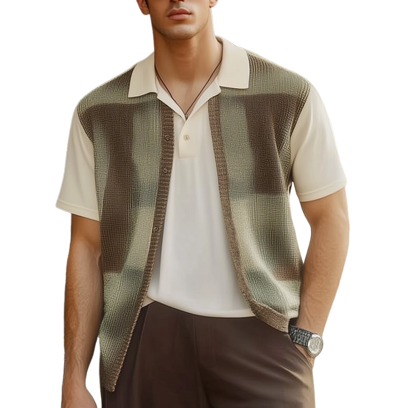 Men's Summer Rendered Knit Button Short Sleeve Shirt MTA2490F1U