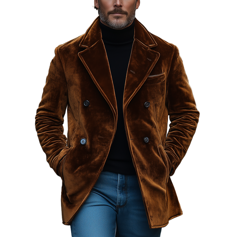 Men's Winter Retro Glossy Velvet Double-Breasted Warm Jacket MTA0442K1P