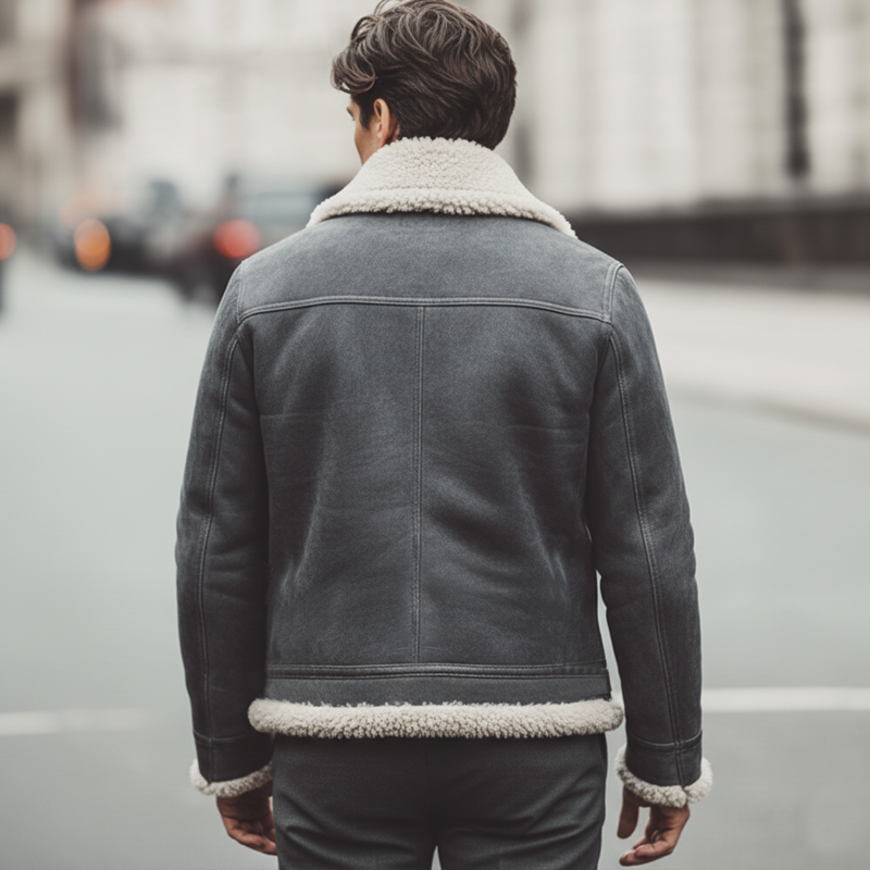 Men's Classic Warm Suede Lambswool Lined Zip-Up Jacket MTA0570L7U