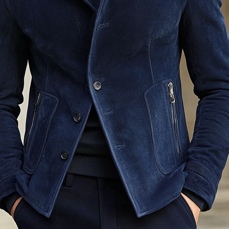 Men's Solid Faux Suede Lapel Zip-Up Jacket MTA2658H4X