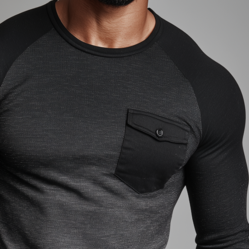 Men's Retro Casual Gradient Print Slim Pocket Round Neck Long Sleeve T-shirt MTA1372H8TO