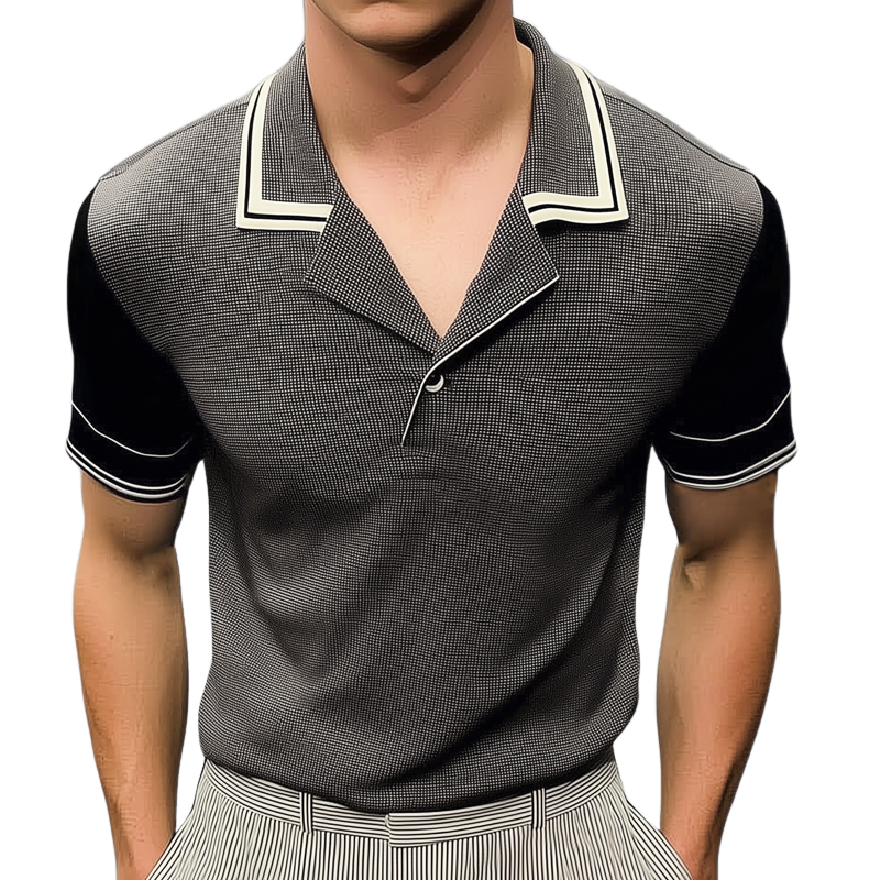 Men's Business Notch Lapel Stitching Short-sleeved T-shirt MTA2176G7U