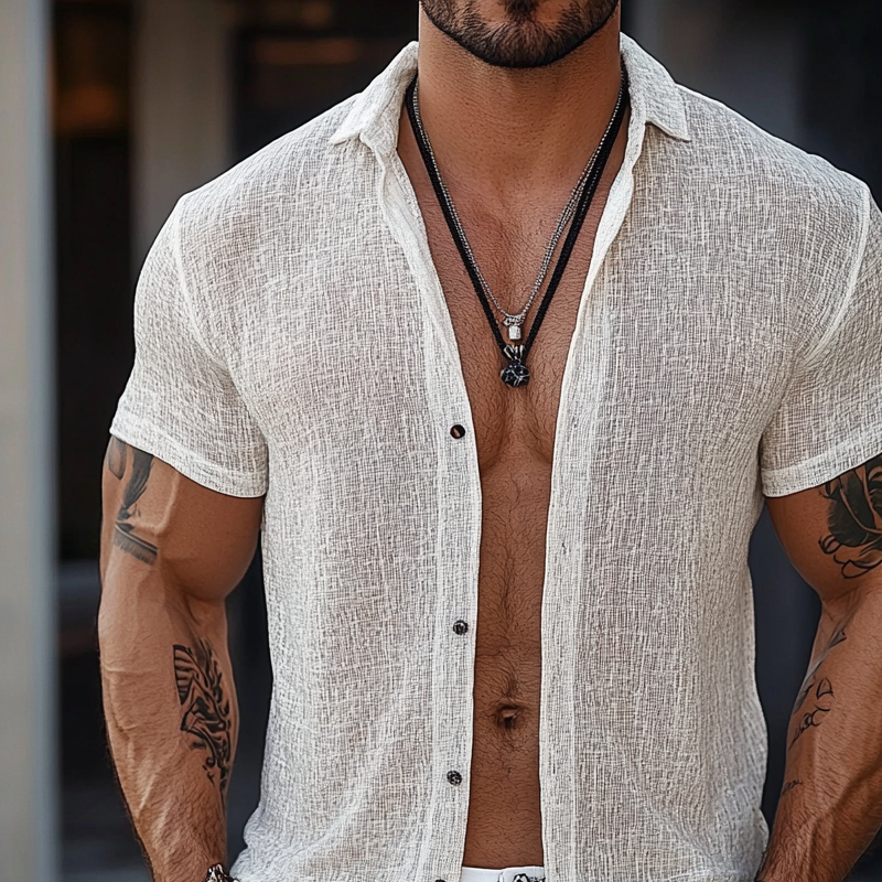 Men's Casual Blended Short-Sleeved Shirt MTA2432F9X