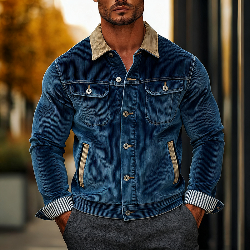 Men's Corduroy Paneled Single-breasted Lapel Jacket MTA1777J9X