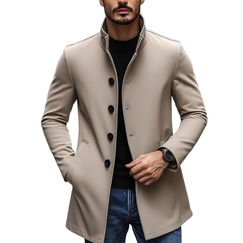 Men's Casual Solid Color Lapel Button Mid-length Coat MTA3047J4X