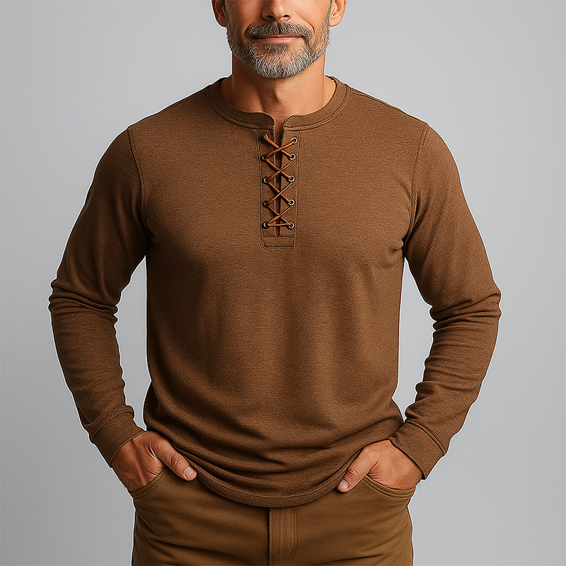 Men's Fashion Lace-up Cotton Long Sleeve T-Shirt MTA2180G7P