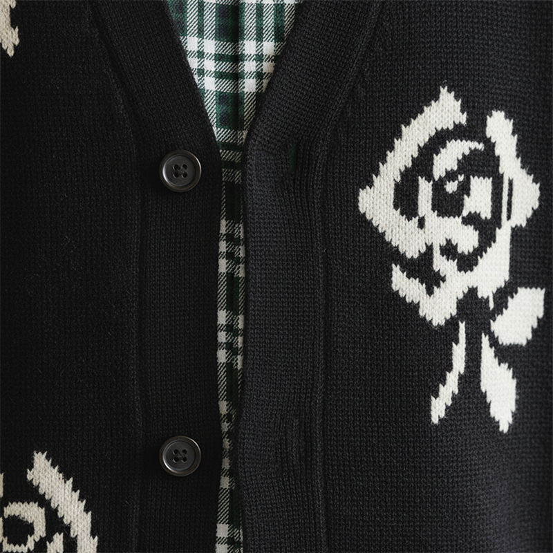 Men's Winter Simple Rose Jacquard Cotton Yarn Knit Cardigan MTA1462K5P