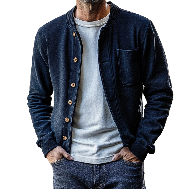 Men's Solid Color Casual Knitted Crew Neck Jacket MTA2271H1X