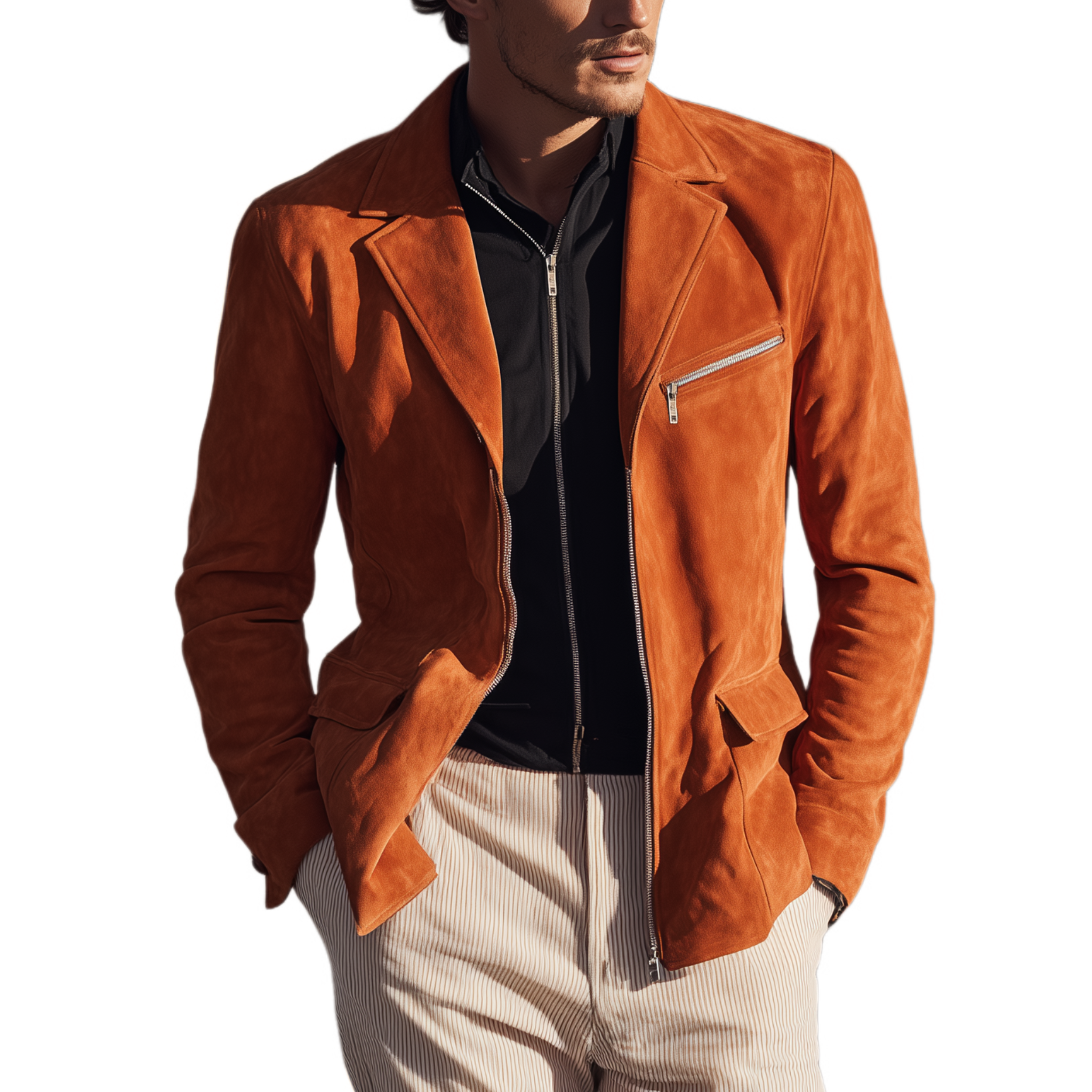 Men's Classic Casual Suede Zip-up Slim-fit Blazer MTA2603H7K