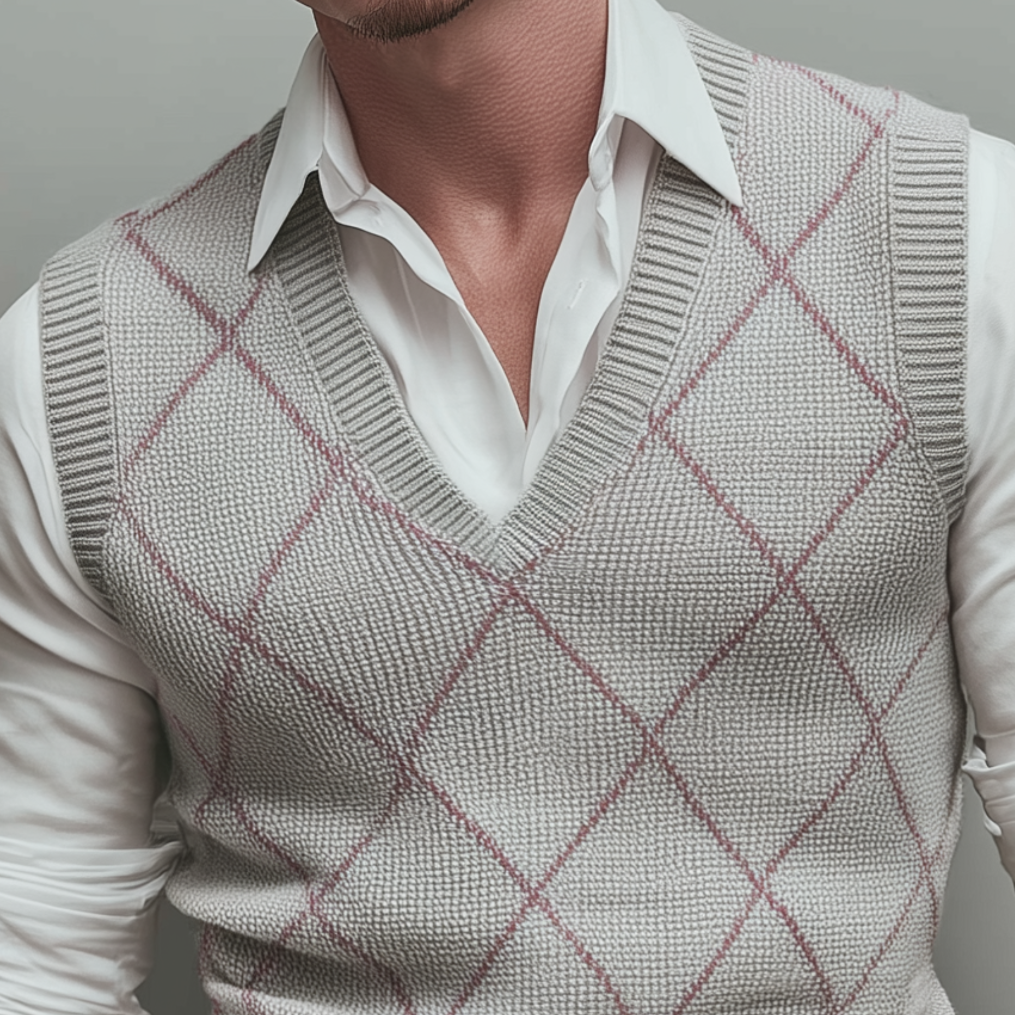 Men's Classic Retro Diamond Check V-Neck Slim Fit Knit Tank Top MTA2845G9K