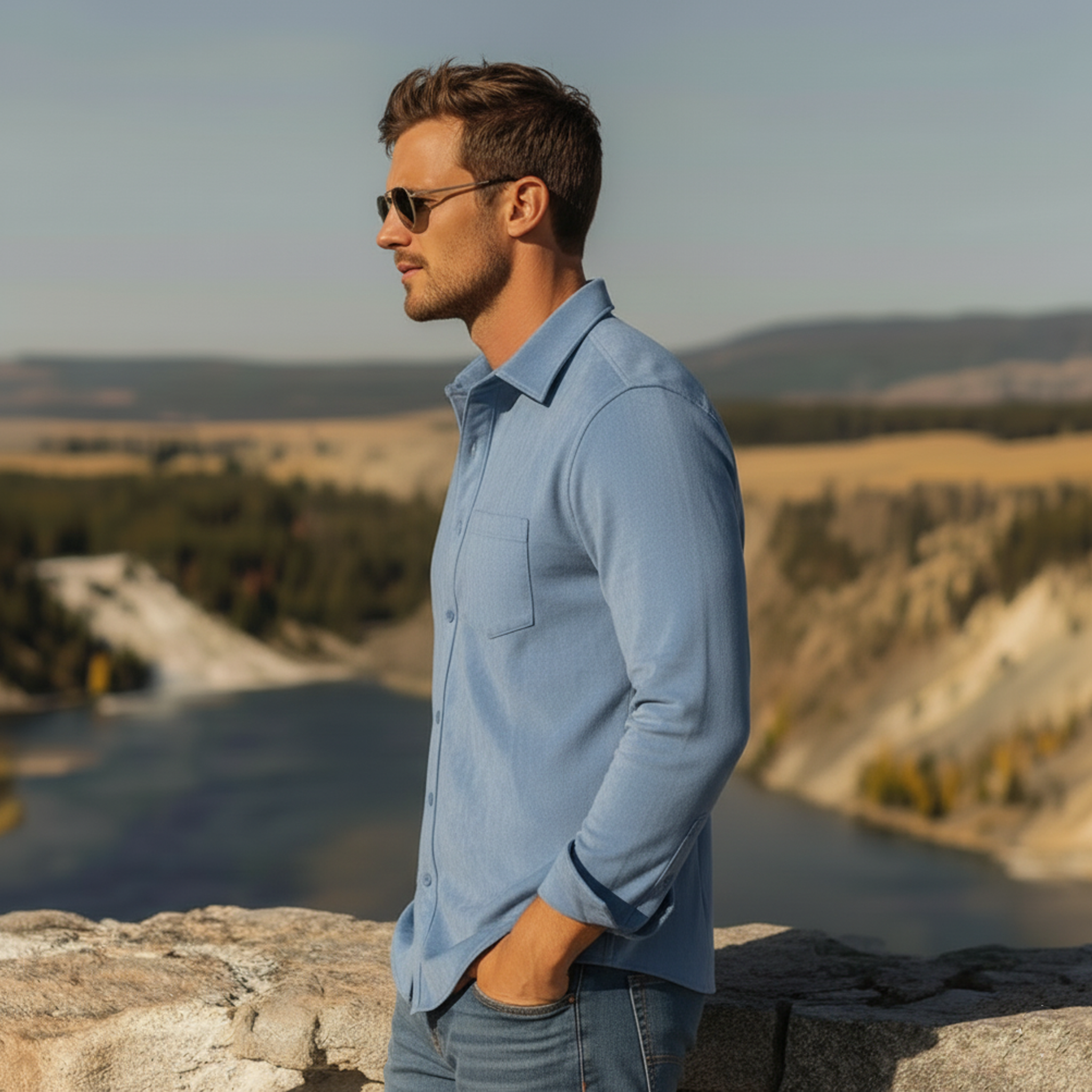 Men's Classic Casual Faux Suede Collared Long-sleeved Shirt MTZ0456A5K