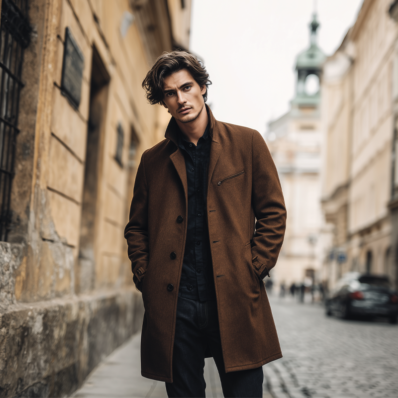 Men's Solid Blend Lapel Single-breasted Coat MTA0858H5X