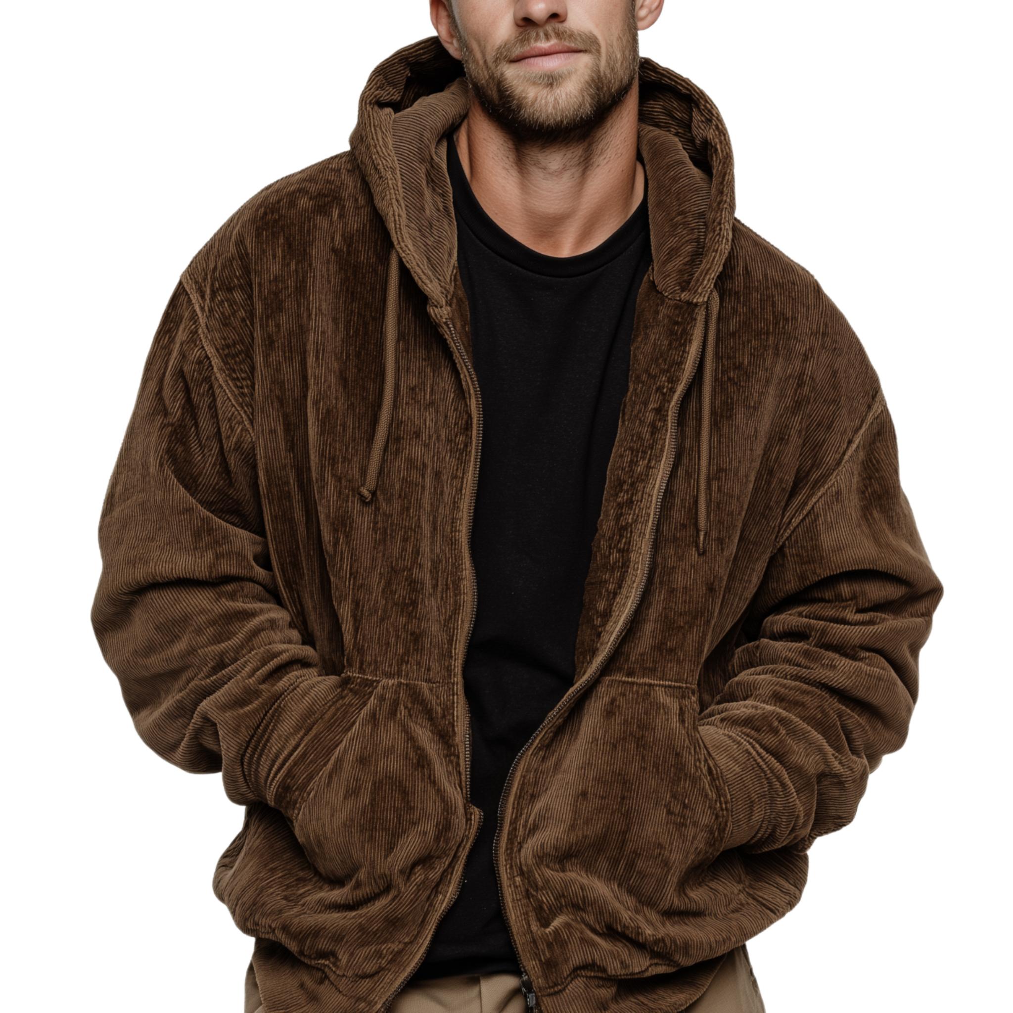 Men's Classic Casual Hooded Zip-Up Corduroy Jacket MTA1393J7K