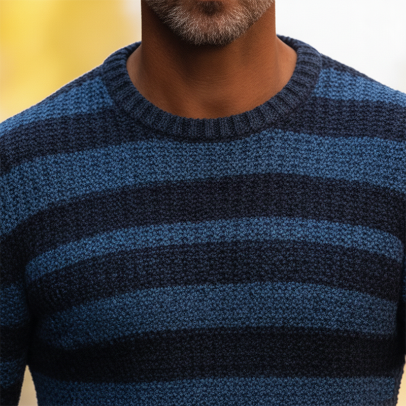 Men's Winter Retro Striped Cotton Yarn Knit Crew Neck Sweater MTA1118K7P