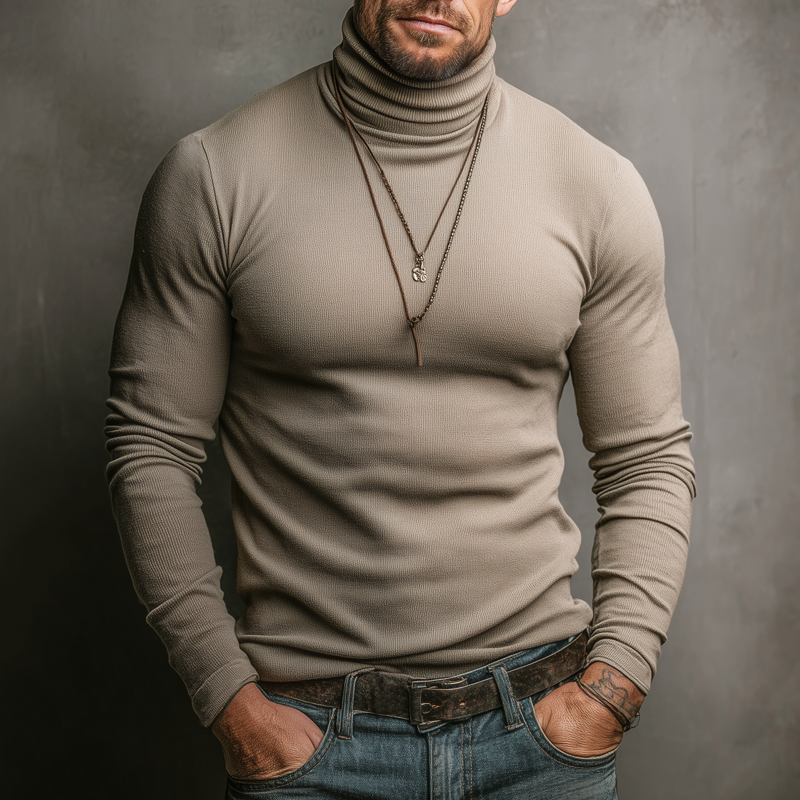 Men's Urban Solid Color Turtleneck Sculpted Fit Knit Sweater MTA1077K2U