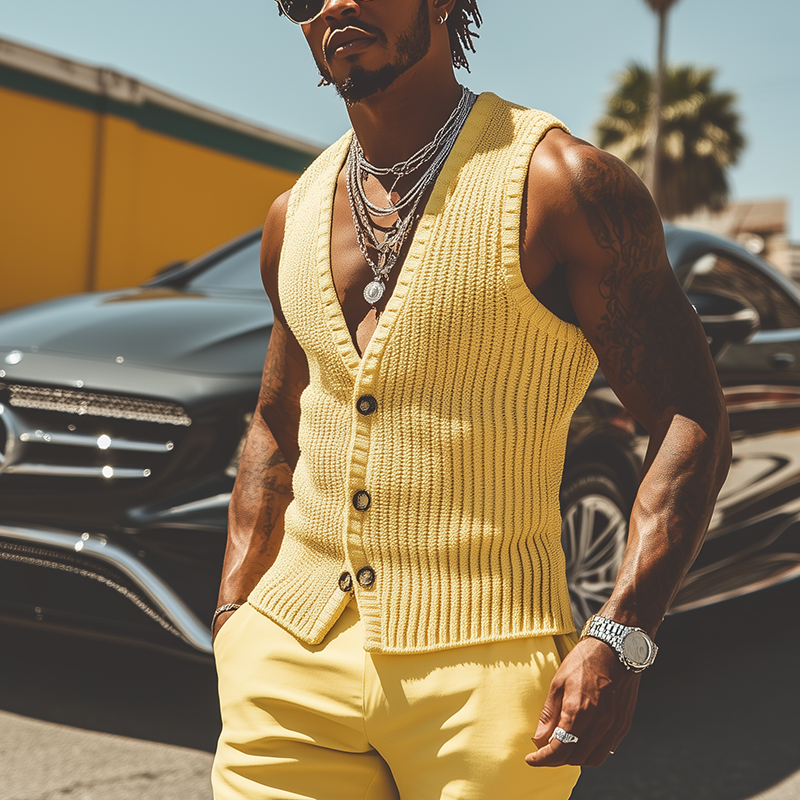 Men's Summer Fashion Solid Color Crochet Tank Top MTA2615F6P