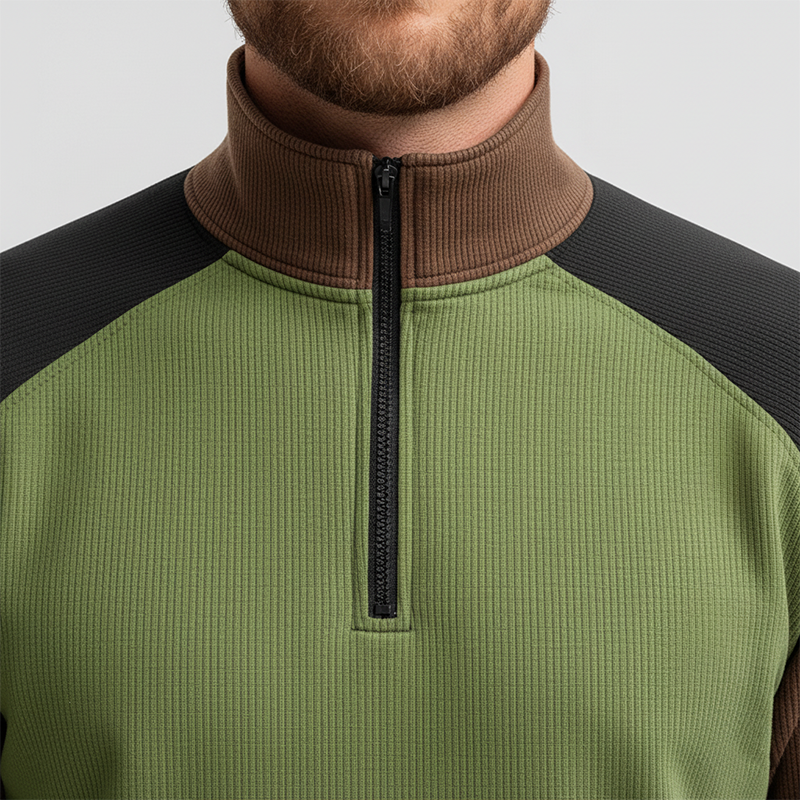 Men's Simple Retro Knitted Ribbed Patchwork Half-zip Sweatshirt MTA2786J0P