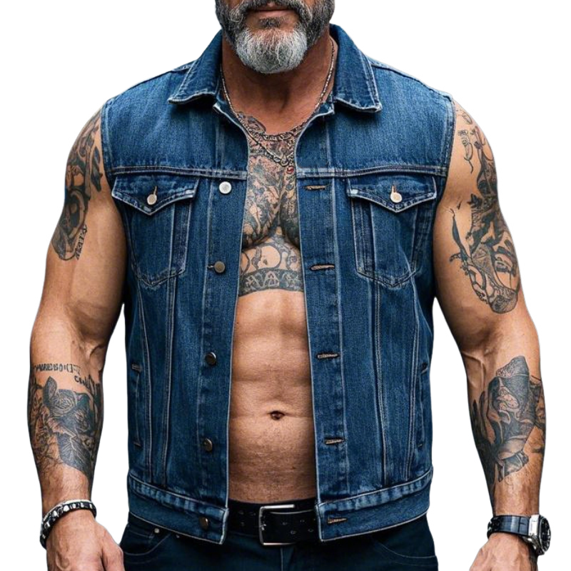 Men's Retro Casual Lapel Denim Vest 90248991F