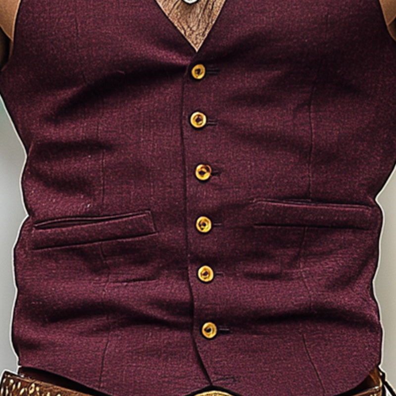 Men's Summer Western Cowboy Style Solid Color Linen Blend Vest MTA2944D4P