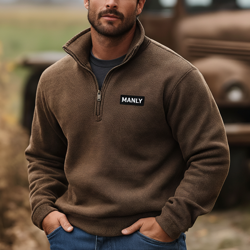 Men's Retro Textured Fabric Sweatshirt With Patchwork Half-Zip MTA1526K7P