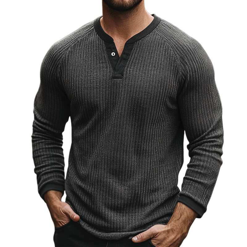 Men's Retro Casual Striped Print Henley Neck Long Sleeve T-Shirt 29142997TO