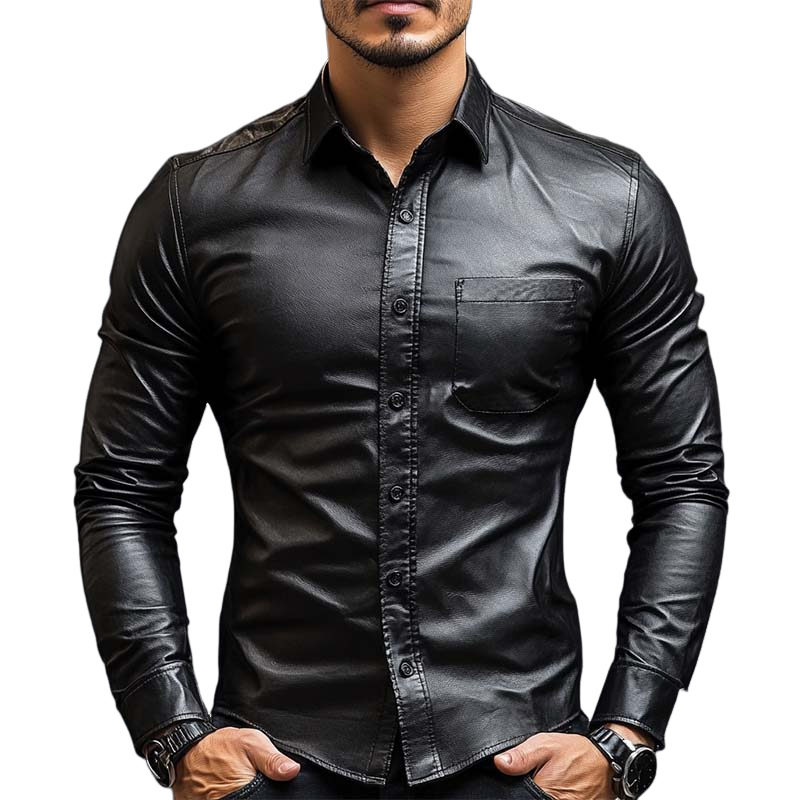 Klassisches, lässiges Slim Fit-Langarmhemd aus Leder für Herren 79897850K