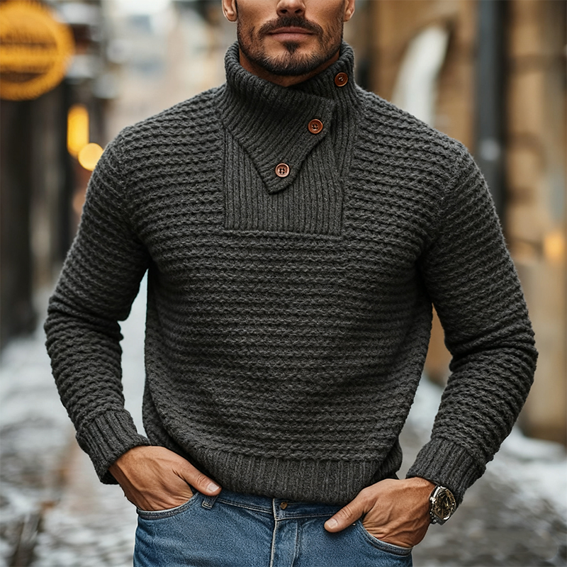 Men's Solid Color Loose Turtleneck Knitted Pullover Sweater MTA1709J3X