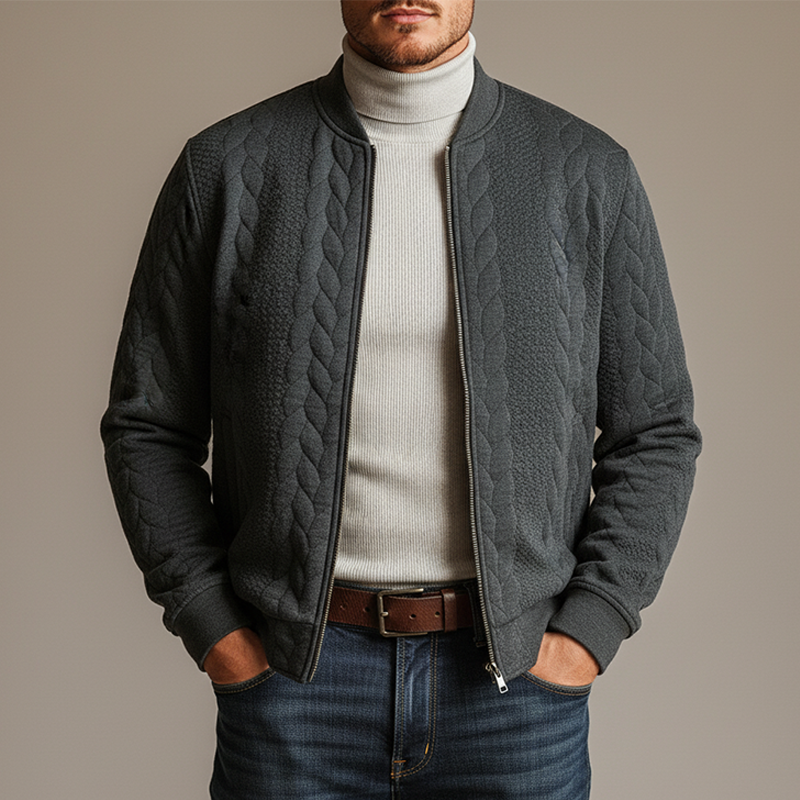 Men's Solid Color Textured Baseball Collar Jacket MTA0133K2X