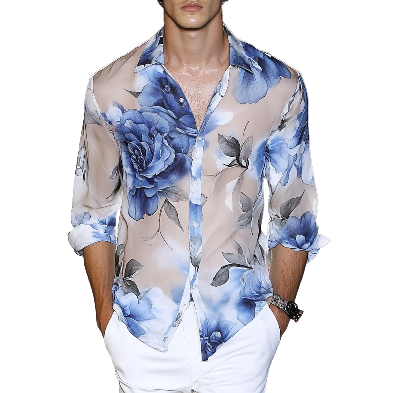 Men's Rose Print Long Sleeve Shirt MTA0634F0X
