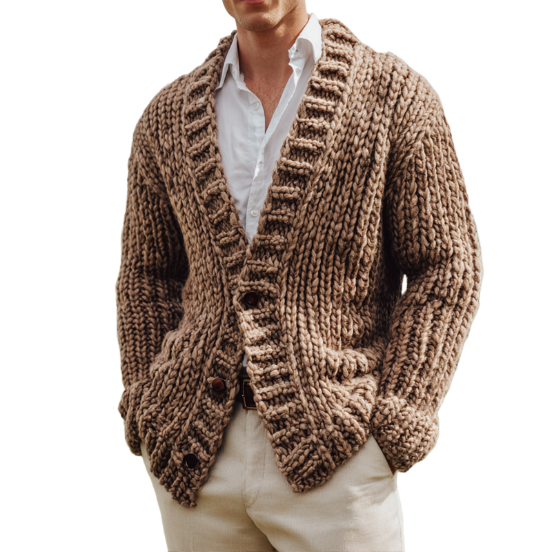 Men's Chunky Knit V Neck Single Breasted Cardigan MTA0894I1Z
