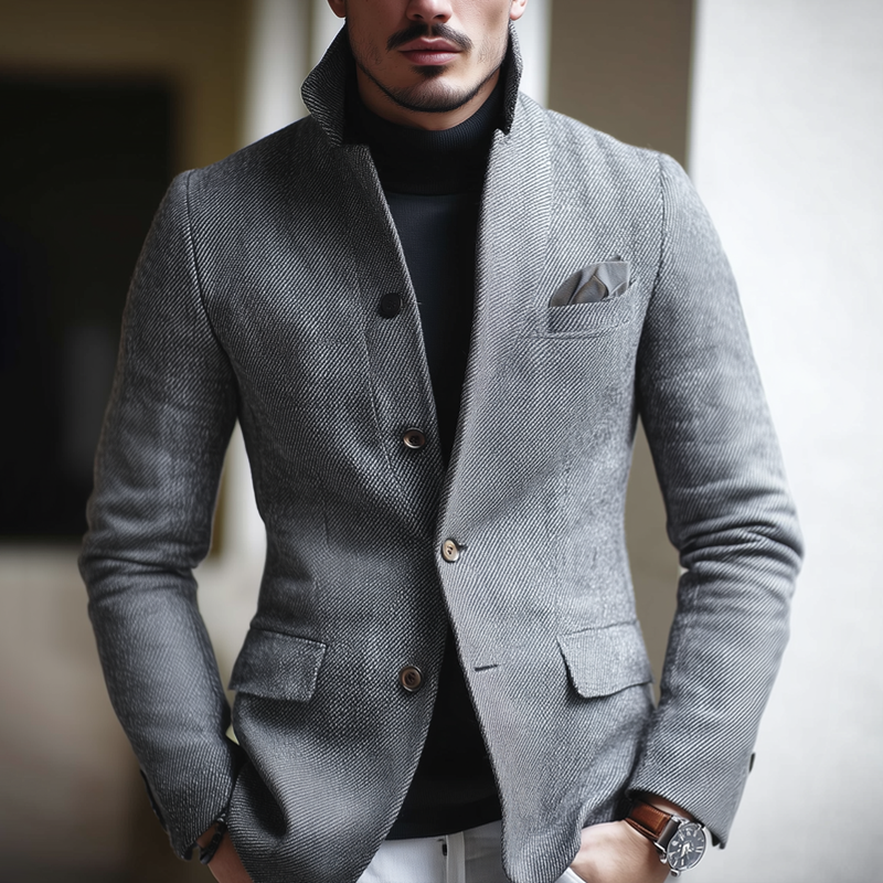 Men's Twill Fabric Stand Collar Single Breasted Casual Jacket MTA1821H0Z