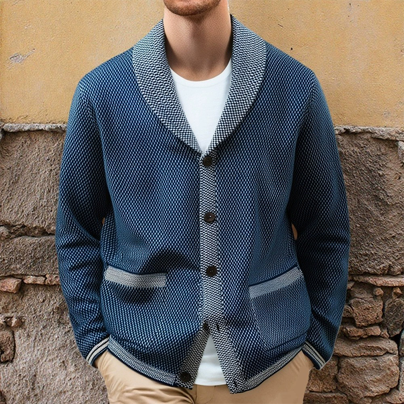 Men's Contrast Lapel Casual Knitted Cardigan MTA2527H7X