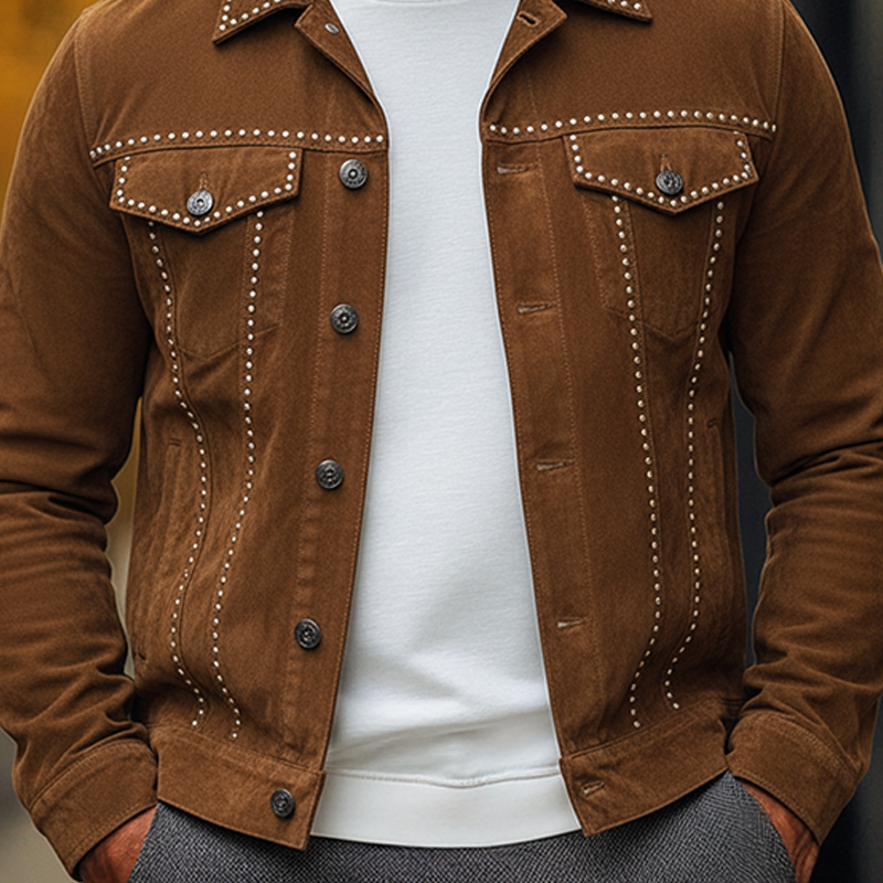 Men's Vintage Studded Faux Suede Lapel Jacket MTA1488J5X