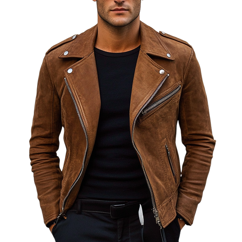 Men's Vintage Faux Suede Motorcycle Zip-Up Jacket MTA0183I0X