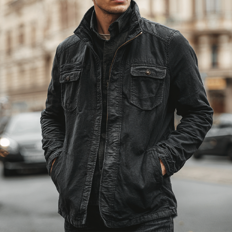 Men's Vintage Cotton Lapel Zipper Slim Fit Jacket MTA0844H9X
