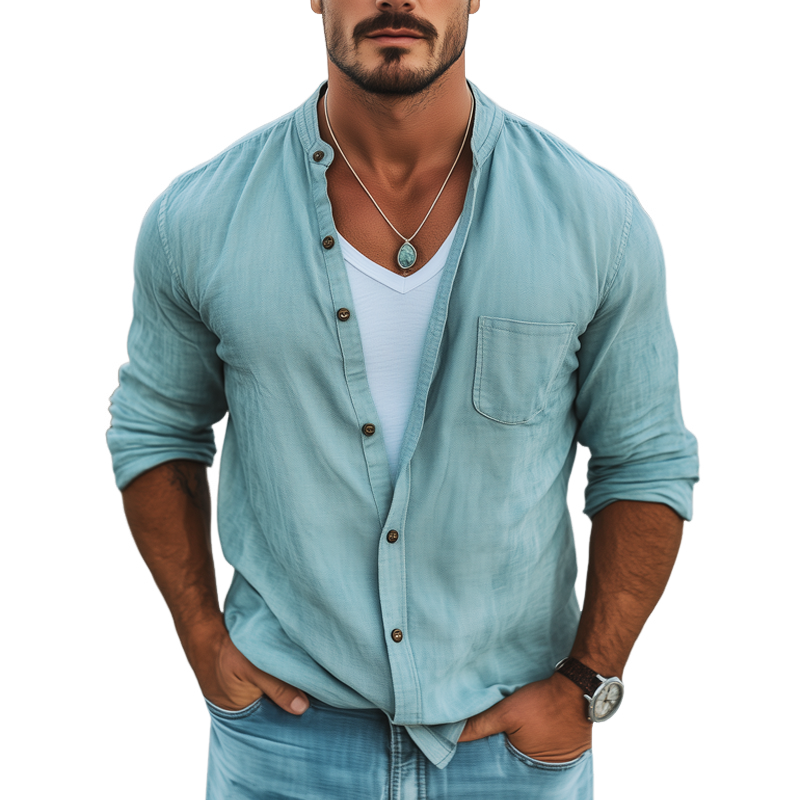 Men's Basic Solid Color Cotton Long Sleeve Shirt MTA2436G7U