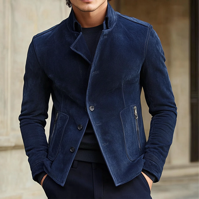 Men's Solid Faux Suede Lapel Zip-Up Jacket MTA2658H4X