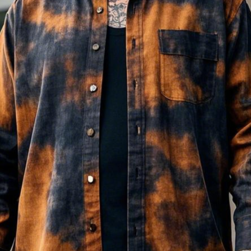 Men's Casual Vintage Round Neck Tie-dye Printed Cotton Blend Long-sleeved Shirt 35656504F