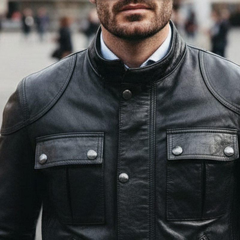 Men's Classic Stand Collar PU Leather Motorcycle Jacket MTA2446I6U