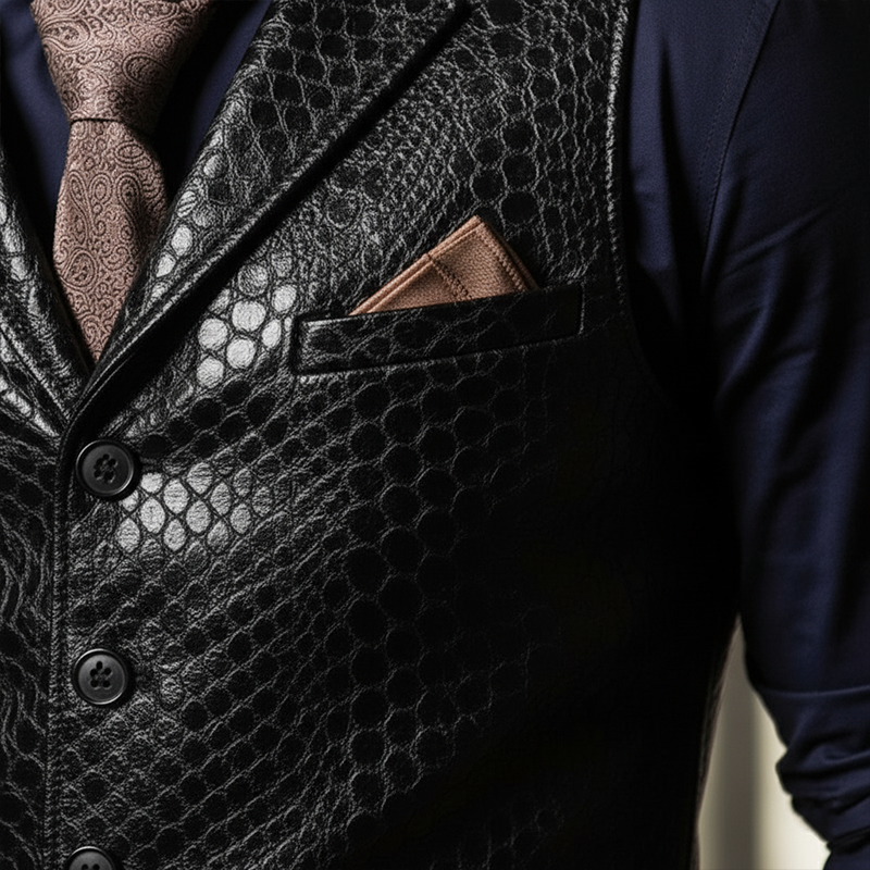 Men's Vintage Snake-Print PU Leather Vest MTA2942I2P
