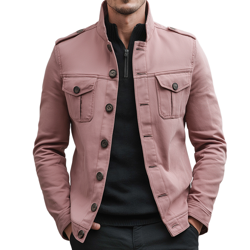 Men's Vintage Casual Cotton Stand Collar Shirt Jacket MTA2532H6TO