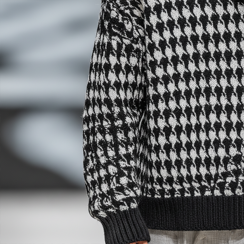Men's Winter Fashion Cotton Knitted Houndstooth Pattern Sweater MTA1363J1P