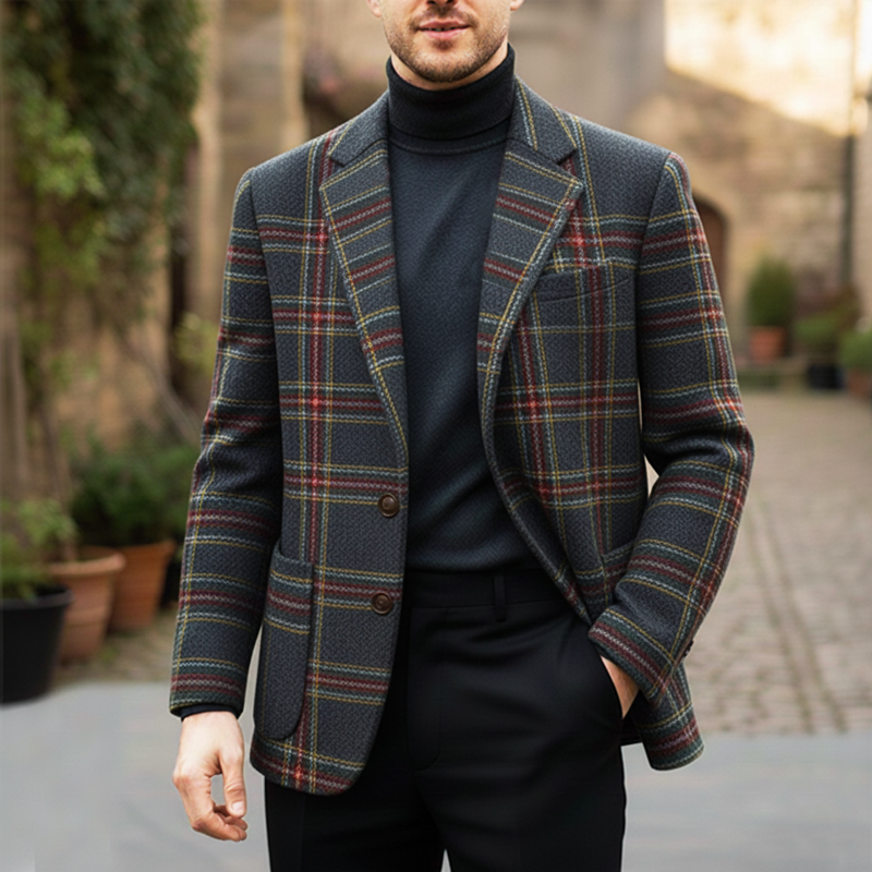 Men's Classic Slim Fit Plaid Two-Button Blazer MTA2674I0U