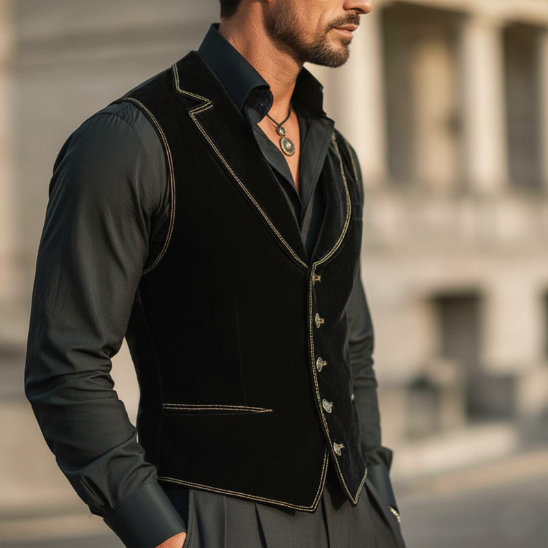 Men's Classic Embroidered Velvet Notched Lapel Slim-fit Vest MTA1651L6U