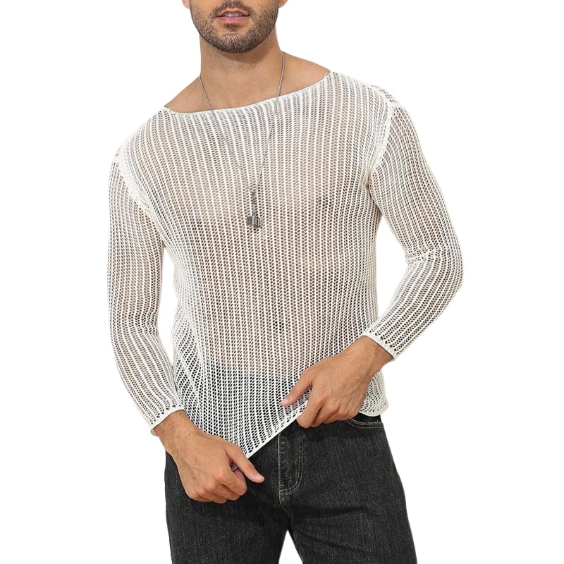 Mesh Slim Fit Strikket Langermet T-skjorte for menn 74876783U