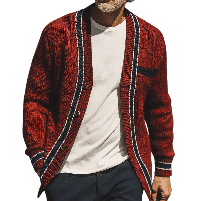 Men's Retro Casual Striped Knit Button Cardigan MTA0526I3TO